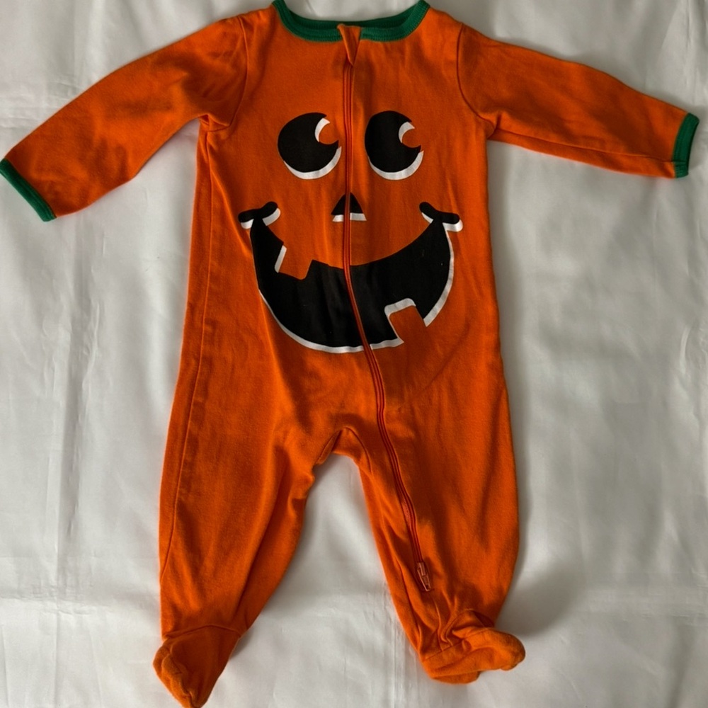 Jack-o'-lantern 6-9 Months Footie Pajamas - Pumpkin Orange, Black & Green